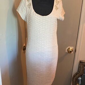 Free People Cream Textured Backless Dress